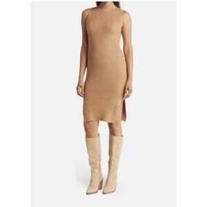 Magaschoni Womens XL Brown Ribbed Viscose Sleeveless Slip-Hem Tank Shirt Dress